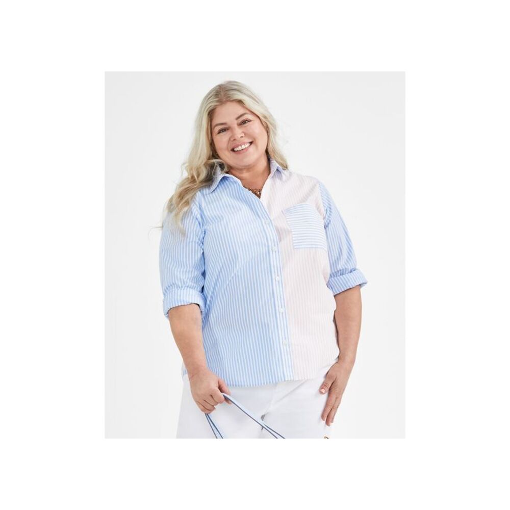 Style & Co. Blue and Light Pink Striped Button-Up Shirt